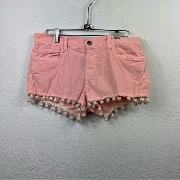 ❤️ WILDFOX Tassels Denim Cotton Shorts Pink - Picture 1 of 8